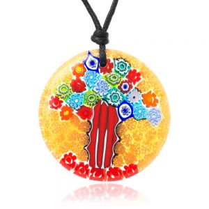 SUVANI Millefiori Murano Glass Multi-Colored Tree of Life Large Round Pendant 40 mm Necklace 15”-30”