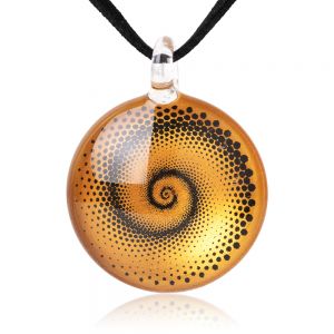 SUVANI Hand Blown Glass Jewelry Spiral Dots Yellow Sun Round Pendant Necklace, 18”-20"