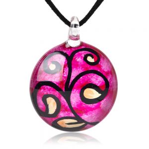 SUVANI Glass Jewelry Pink “Happy Sapling” Tree Hand Drawing Round Pendant Necklace, 19”-21”