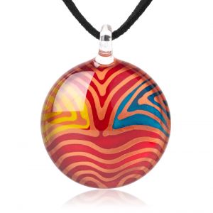 SUVANI Hand Painted Glass Jewelry Multi-Colored Wave Lines Round Cabochon Pendant Necklace 18"-20"