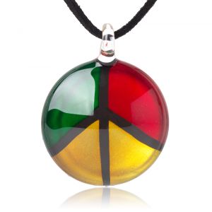 SUVANI Sterling Silver Hand Blown Glass Jewelry Peace Love Reggae Symbol Pendant Necklace 18”-20”
