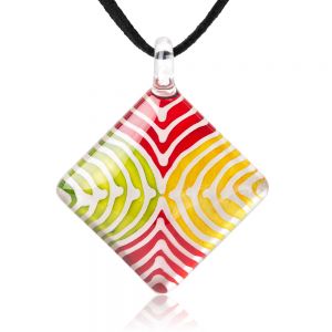 SUVANI Hand Painted Glass Jewelry Multi-Colored Wave Stripes Square Pendant Necklace 18”-20"