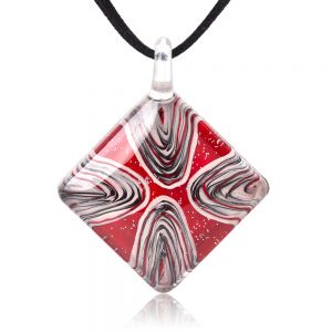 SUVANI Hand Painted Glass Jewelry Abstract Art Glittering Red Square Pendant Necklace 18”-20"