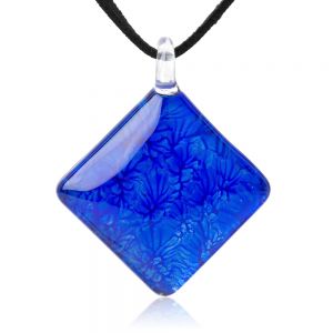 SUVANI Hand Painted Glass Jewelry Blue Coral Reef Underwater Design Square Pendant Necklace 18”-20"
