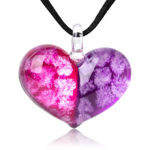 SUVANI Hand-Painted Glass Jewelry Lavender Pink Two Tone Puffy Heart Pendant Necklace 18”-20”
