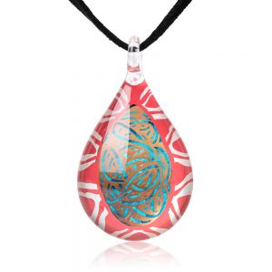 SUVANI Hand Blown Glass Jewelry Colorful Abstract Tribal Art Teardrop Pendant Necklace 18”-20"