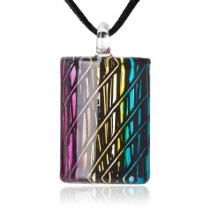 SUVANI Hand Painted Glass Jewelry Art Multi-Colored Rectangle Pendant Necklace 18"-20"