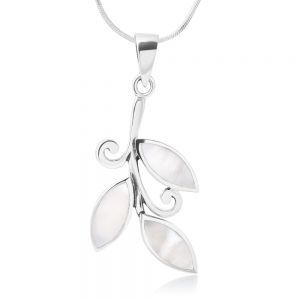 SUVANI Sterling Silver White Mother of Pearl Olive Leaves Leaf Symbol Pendant Necklace 18''