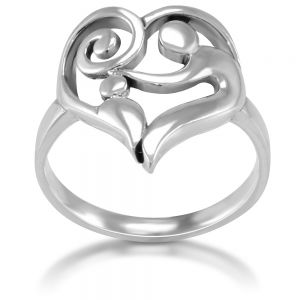 SUVANI 925 Sterling Silver Heart Shaped Mom and Child Love Ring, Size 6-9