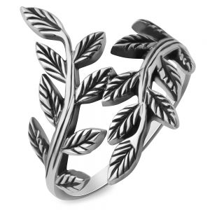 925 Oxidized Sterling Silver Filigree Bay Ivy Leaves Leaf Vine Vintage Design Ring Women Jewelry