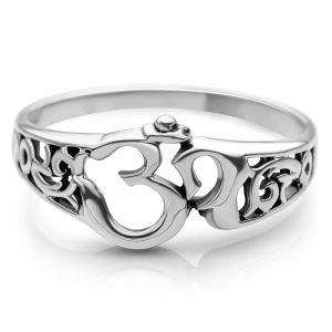 925 Sterling Silver Aum Om Ohm Sanskrit Symbol Filigree Design Meditation Yoga Band Ring