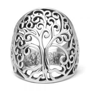 925 Sterling Silver Detailed Large Open Filigree Tree of Life Ring for Women with Gift Box