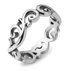 925 Sterling Silver Filigree Curves Swirl Pattern Wave Design Tribal Band Ring - Nickel Free