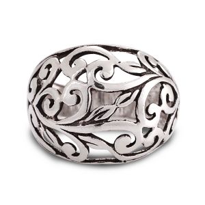 925 Oxidized Sterling Silver Filigree Leaves Vine Wide Band Ring Women Jewelry - Nickel Free