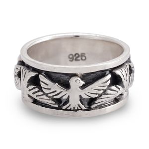 925 Oxidized Sterling Silver Eagle Thunderbird Bird Native Indian Band Ring  - Nickel Free