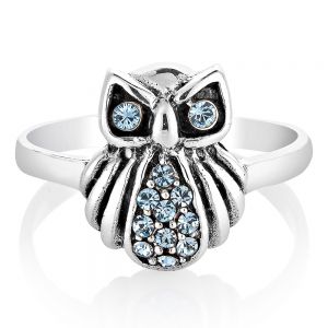 925 Sterling Silver Blue Cubic Zirconia CZ Blue Owl Bird Band Ring Jewelry Size 6 - Nickel Free