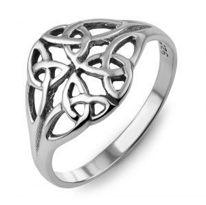 SUVANI 925 Oxidized Sterling Silver Woven Celtic Knot Trinity Design Eternity Band Ring Unisex