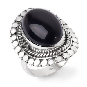 SUVANI Sterling Silver Black Onyx Oval Shaped Rope Edge Large Vintage Women Cocktail Ring Size 6 ,7 ,8