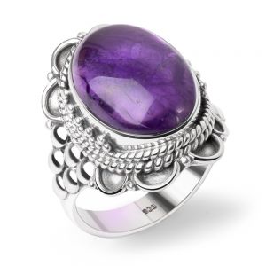 SUVANI Sterling Silver Amethyst Gemstone Oval Shaped Rope Edge Grape Design Cocktail Ring Size 6 ,7 ,8