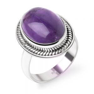 SUVANI Sterling Silver Amethyst Gemstone Oval Shaped Rope Edge Vintage Classic Band Ring Size 6 ,7 ,8