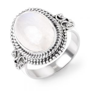 SUVANI Sterling Silver Moonstone Oval Shaped Dotted & Rope Edge Vintage Large Cocktail Ring Size 6 ,7 ,8
