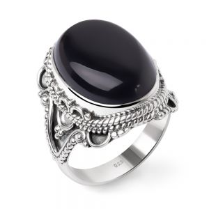 SUVANI Sterling Silver Black Onyx Oval Shaped Rope Edge Filigree Vintage Women Cocktail Ring Size 6 ,7 ,8