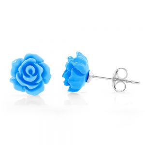 SUVANI 925 Sterling Silver Tiny Blue Rose Flower 9 mm Post Stud Earrings