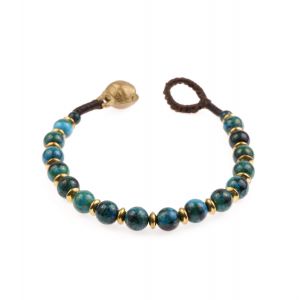 Brass and Genuine Green Chrysocolla Carnelian Gemstones Beaded Bracelet