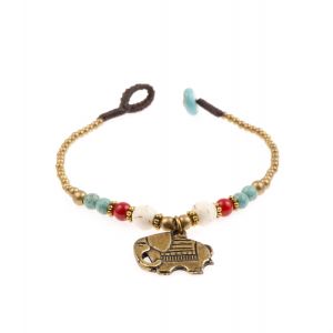 Brass and Genuine Howlite Turquoise Gemstone Asian Elephant Beaded Bracelet