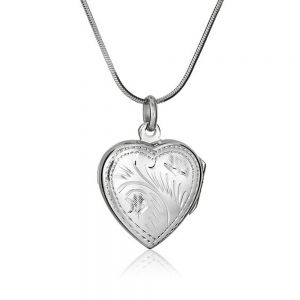 SUVANI 925 Sterling Silver Engraved Heart Love Locket Pendant Necklace, 18 inch Snake Chain