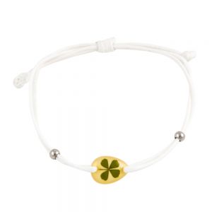 Real Lucky Irish Four (4) Leaf Clover, Good Luck Symbol, White Wax Cord Adjustable Length Bracelet