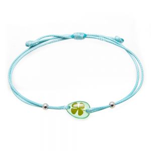Real Lucky Irish Four (4) Leaf Clover, Good Luck Symbol, Blue Wax Cord Adjustable Length Bracelet