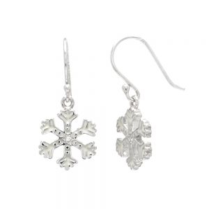 925 Sterling Silver Cubic Zirconia CZ White Enamel Snowflake Dangle Hook Earrings 1"