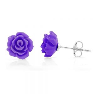SUVANI 925 Sterling Silver Tiny Purple Rose Flower 9 mm Post Stud Earrings