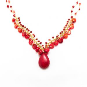 Handmade Natural Red Bamboo Sea Coral Beads Silk Thread Cluster Women Necklace 18 Inches