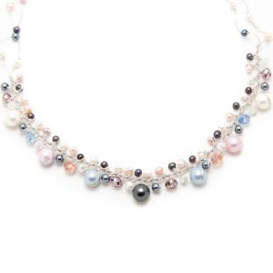 Handmade Pastel Cultured Freshwater Pearl Crystal Beads Silk Thread Cluster Necklace 17"-19"