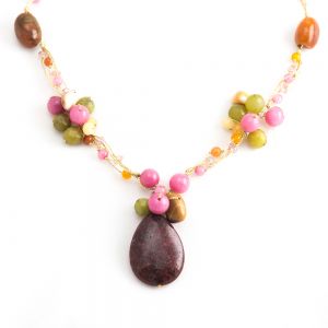 Handmade Multi-Colored Gemstones Beads Silk Thread Cluster Women Necklace 17" -19"