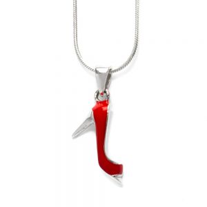 925 Sterling Silver Red Enamel High Heels Women Shoes 3-D Pendant Necklace 18 inches