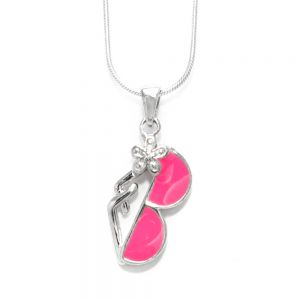 925 Sterling Silver Shocking Pink Fashioned Sunglasses CZ Flower Enamel Pendant Necklace 18"