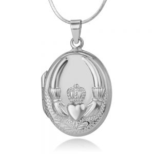 Sterling Silver Irish Claddagh Friendship Endless Love Symbol Locket Charm Pendant Necklace 18"