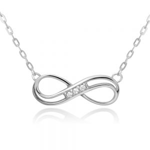 Sterling Silver Cubic Zirconia Infinity Eternity Endless Love Symbol Pendant Necklace 16-18"