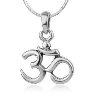 SUVANI Sterling Silver Aum Om Ohm Sanskrit Yoga Meditation Symbol Pendant w/Necklace Chain 18"