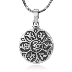 SUVANI Sterling Silver Om mani Padme hum Tibetan Mantra Meditation Yoga Symbol Necklace 18"