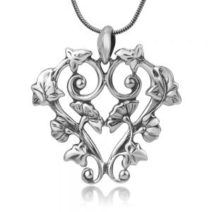 SUVANI Sterling Silver Open Detailed Filigree Ivy Flowers Leaves Heart Vintage Pendant Necklace 18"
