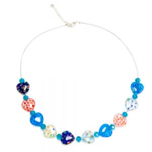 Multi-Colored Venetian Murano Glass Millefiori Heart Shaped Crystal Beads Necklace 20-22"