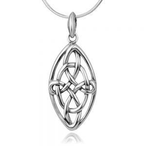 925 Sterling Silver Open Celtic Knot Infinity Endless Love Marquise Shaped Pendant Necklace 18"