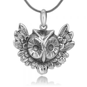 SUVANI 925 Sterling Silver Big Eyes Owl Head Tribal Leaves Detailed Women Charm Pendant Necklace 18"