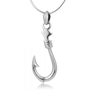 SUVANI 925 Sterling Silver Fish Hook Fishing Fishhook Unisex Pendant Necklace with 18 inches Silver Chain