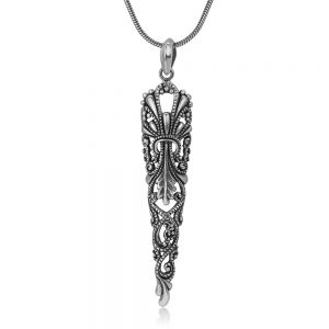 SUVANI 925 Sterling Silver Long Filigree Victorian Flower Design Vintage Detailed Pendant Necklace 18”