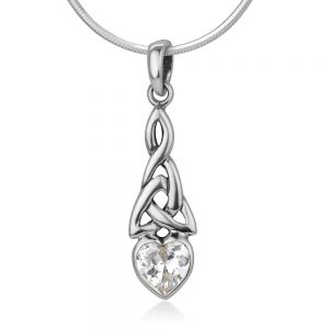 SUVANI 925 Sterling Silver Triquetra Celtic Knot White CZ Heart Endless Love Pendant Necklace, 18" Chain